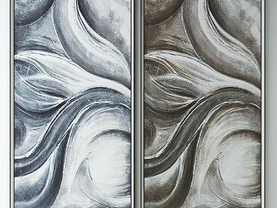 Abstract Wavy Line Wall Art Decor In Black White Gray Symmetrical Design 3d model