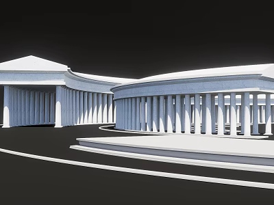 Green Plants Around Classical White Building With Dome Columns And Circular Driveway 3d model