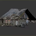 Abandoned Old Cottage with Weathered Red Brick Walls Damaged Tile Roof Broken Windows and Doorway