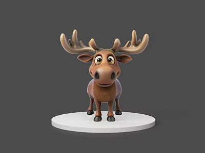 Cartoon Style Reptile 3D Model Standing On White Circular Base With Grey Background 3d model