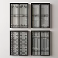 Modern Sliding Doors With Various Geometric Patterns Black Frames And Transparent Glass 3d model