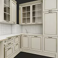 White Modern Kitchen Cabinets With Glass Doors Drawers And White Tile Backsplash