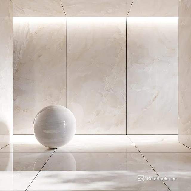 White Decorative Sphere On Smooth Marble Floor With Light Colored Wall Tiles 3d model