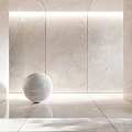 White Decorative Sphere On Smooth Marble Floor With Light Colored Wall Tiles 3d model