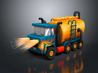 Colorful Toy Oil Tanker Truck With Blue Yellow Flame Decals Ladder Exhaust Pipes Smoke Effect 3d model