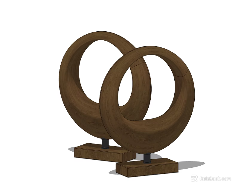 Modern Wooden Circular Ornament Set with Interlocking Rings and Wooden Base 3d model 