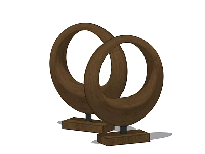 Modern Wooden Circular Ornament Set with Interlocking Rings and Wooden Base 3d model
