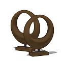 Modern Wooden Circular Ornament Set with Interlocking Rings and Wooden Base