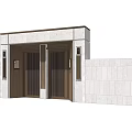 Modern Entry Gate With Wooden Double Doors And Light Stone Wall Accents