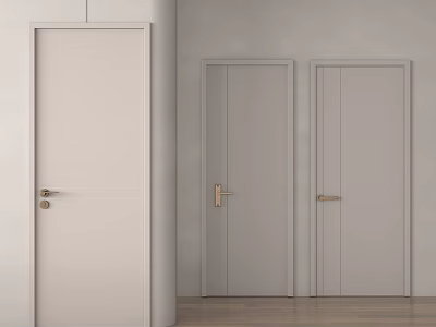Three Light Gray Modern Hinged Doors With Minimalist Design And Brass Handles 3d model