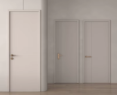 Three Light Gray Modern Hinged Doors With Minimalist Design And Brass Handles 3d model
