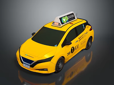Yellow Solo Taxi With Uber Sign On Roof And Modern Exterior Design 3d model