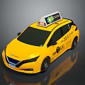 Yellow Solo Taxi With Uber Sign On Roof And Modern Exterior Design