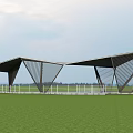 Modern Pergola with Geometric Roof Design Metal Frame and Stone Slab Floor