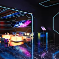 Modern KTV Interior Design With Neon Lights Large Screen And Seating Areas