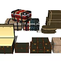 Various Stylish Wooden Trunks And Boxes With Different Patterns Stacked Open