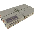 Vintage Style Decorative Ornament Set with Stack of Envelopes Tied with String and Stamps