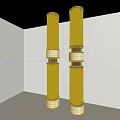Two Tall Gray Columns With White Ring Decorations In Light Colored Room Interior