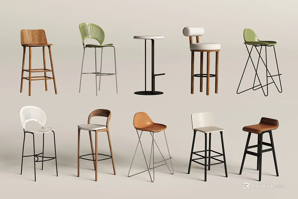 Various Modern Bar Stools With Different Designs And Stylish Frame Structures 3d model