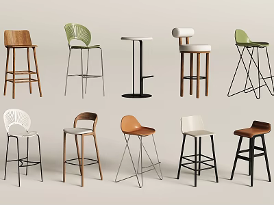 Various Modern Bar Stools With Different Designs And Stylish Frame Structures 3d model