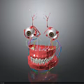 Detailed Anatomical Organ 3D Model with Eyeballs Teeth and Colorful Nerve Fibers