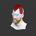 Realistic 3D Human Head Model Featuring Detailed Facial Features Brown Mohawk Hairstyle And Beard