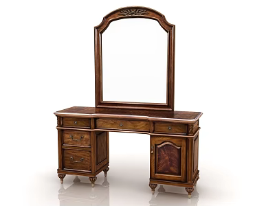 Elegant Classic Wooden Dressing Table with Mirror Drawers and Carved Legs 3d model
