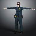 3D Police Character In Blue Uniform With Badge And Belt Gear Arms Outstretched