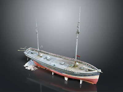 Detailed Ship Model With Two Masts Gray Red Hull And White Supports 3d model