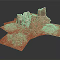 Realistic Red Rock 3D Terrain Scene Component With Natural Rock Formations