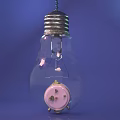 Transparent Light Bulb With Small Alarm Clock Inside On Blue Background 3d model