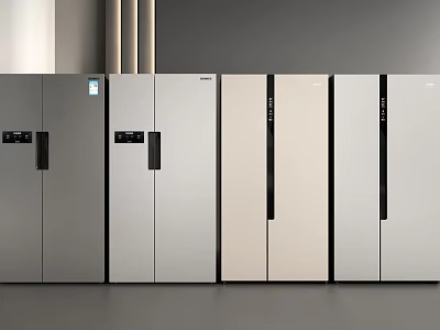 Refrigerators with Modern Sleek Design Side by Side in Silver and Beige for Kitchen 3d model