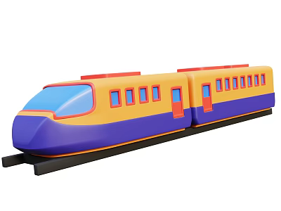 Colorful High Speed Train Toy Model With Two Carriages Yellow Blue Red Design And Windows 3d model