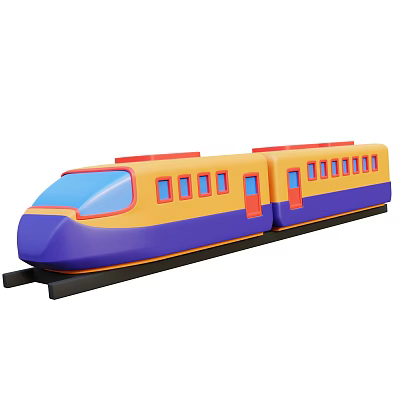 Colorful High Speed Train Toy Model With Two Carriages Yellow Blue Red Design And Windows 3d model