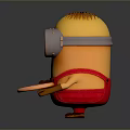 Cute Yellow Minion Character With Big Goggles Red Overalls And Pizza