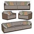 Modern Light Beige Sofa Set With Decorative Pillows And Armchairs 3d model