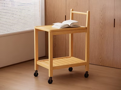 Modern Wooden Side Table with Wheels and Open Book on Top in Living Room 3d model