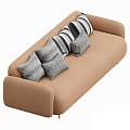 Beige Upholstered Sofa With Multiple Geometric Patterned Pillows And Gold Metal Legs