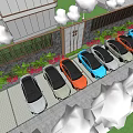 Colorful Electric Cars Parked Alongside Modern High Rise Buildings With Green Plants