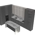 Modern Kitchen Interior Featuring Dark And Light Cabinets Marble Countertop Island With Under Cabinet Lighting