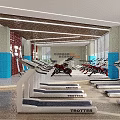 Modern Gym Interior With Treadmills Exercise Bikes And Contemporary Lighting 3d model