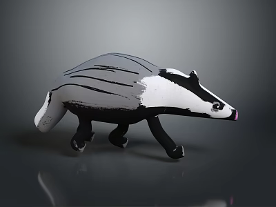 Handmade Gray And White Badger Figurine With Striped Back Walking Pose 3d model