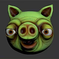 Artistic Green Pig Head Sculpture With Large Eyes And Open Mouth