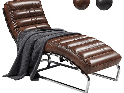 Brown Leather Chaise Lounge Sofa Stool With Gray Blanket And Metal Frame Design 3d model