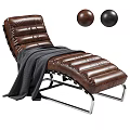 Brown Leather Chaise Lounge Sofa Stool With Gray Blanket And Metal Frame Design