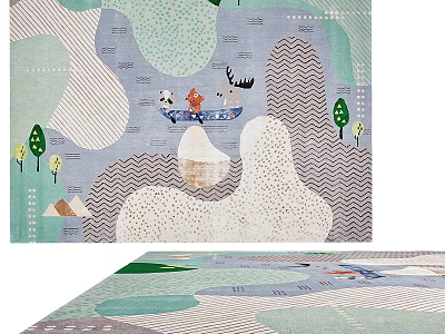 Colorful Square Rug with Cartoon Animals Trees and Geometric Shapes for Kids Room Decor 3d model