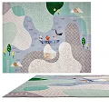 Colorful Square Rug with Cartoon Animals Trees and Geometric Shapes for Kids Room Decor