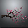 Delicate Branch With Pink Flowers And Reflection On Gray Background 3d model