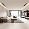 Modern Living Dining Room Interior With Sofa Coffee Table TV Wall And Fireplace