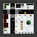 Colorful Urban Model Scene With Various Buildings Roads Vehicles Street Lamps Tree And Circular Decorations